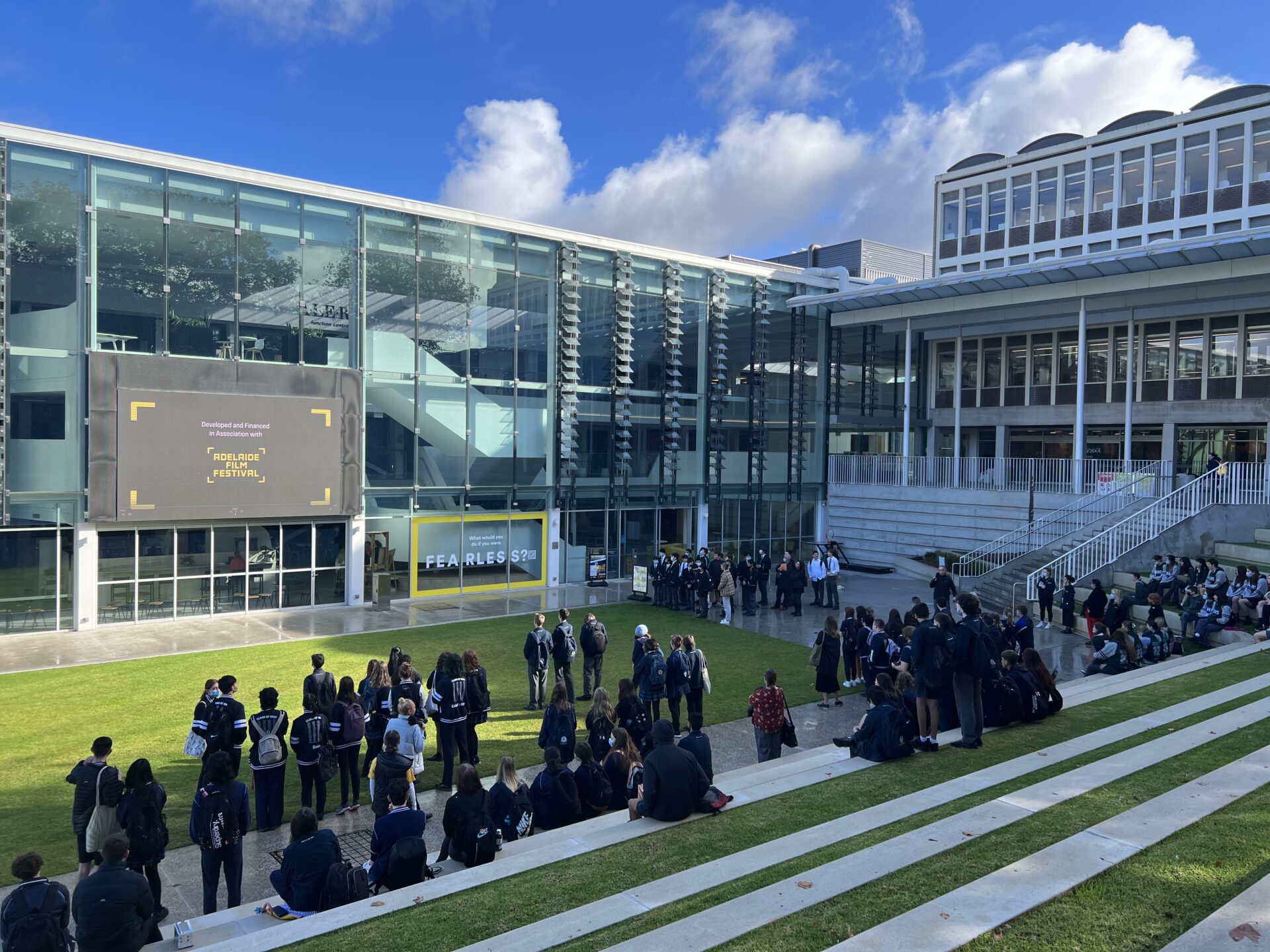 Students touring campus at Flinders University