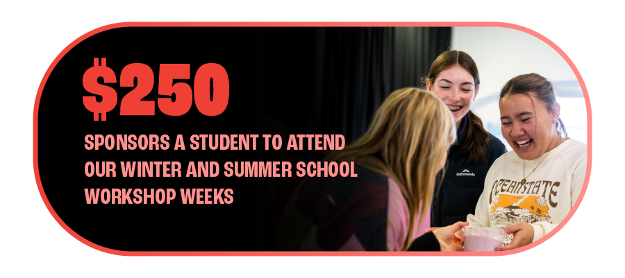 $250 sponsors a student to attend our winter and summer school workshop weeks