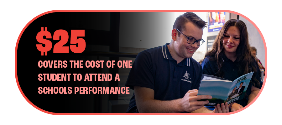 $25 Covers the cost of one student to attend a schools performance