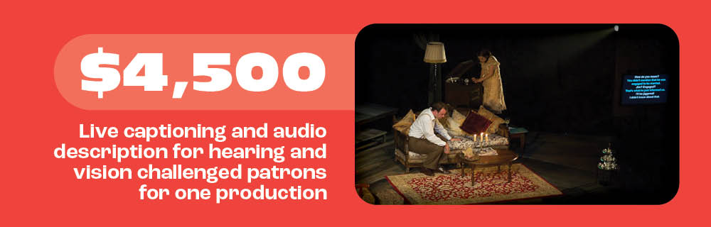 $4500 live captioning and audio description for hearing and vision challenged patrons for one production